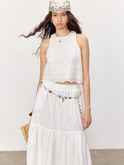 STRIKE A POSE White Embroidered Round Neck Short Sleeve Women&