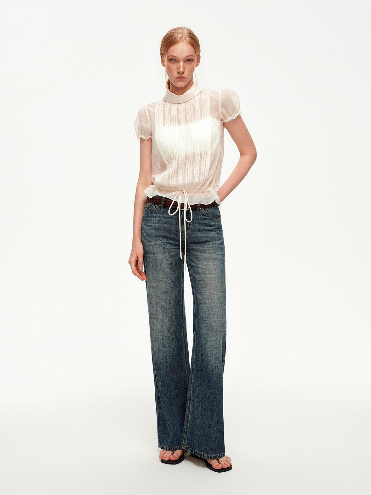 STRIKE A POSE White Lace Tuck Pleat Drawstring Waist Women&