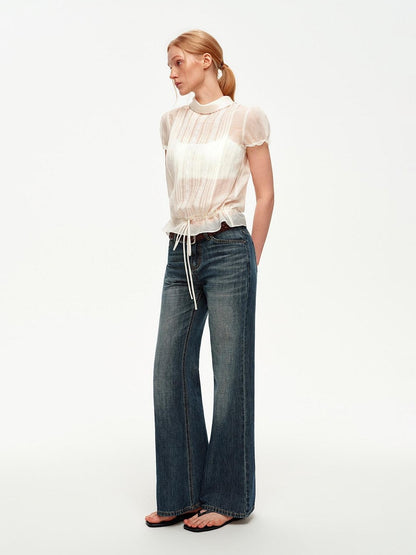 STRIKE A POSE White Lace Tuck Pleat Drawstring Waist Women&