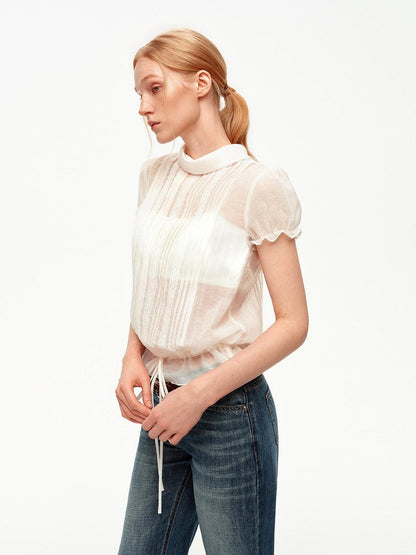 STRIKE A POSE White Lace Tuck Pleat Drawstring Waist Women&
