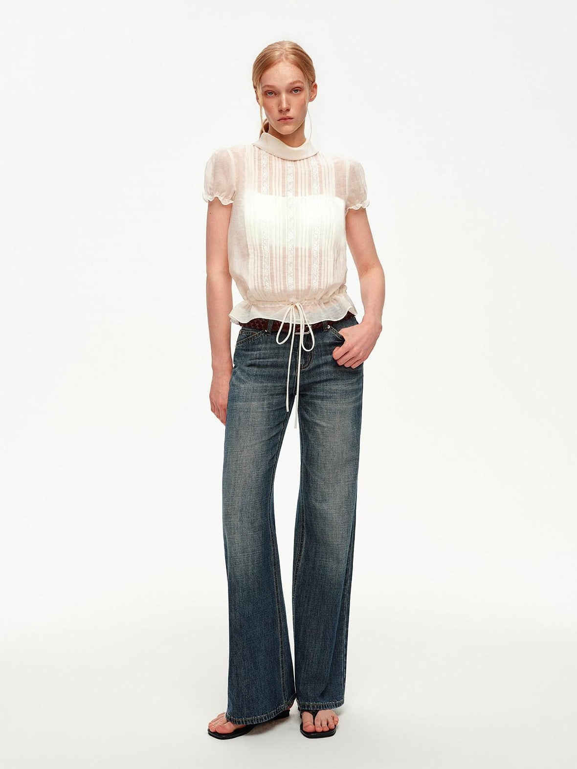 STRIKE A POSE White Lace Tuck Pleat Drawstring Waist Women&