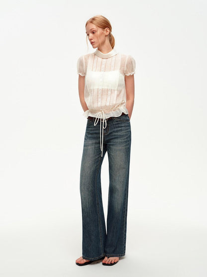 STRIKE A POSE White Lace Tuck Pleat Drawstring Waist Women&