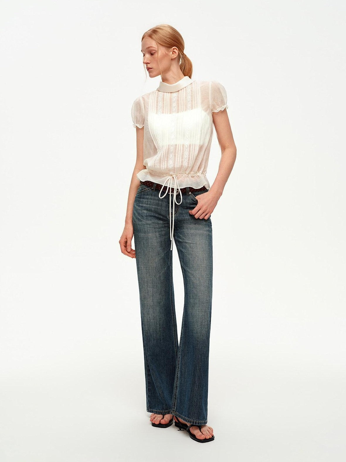 STRIKE A POSE White Lace Tuck Pleat Drawstring Waist Women&