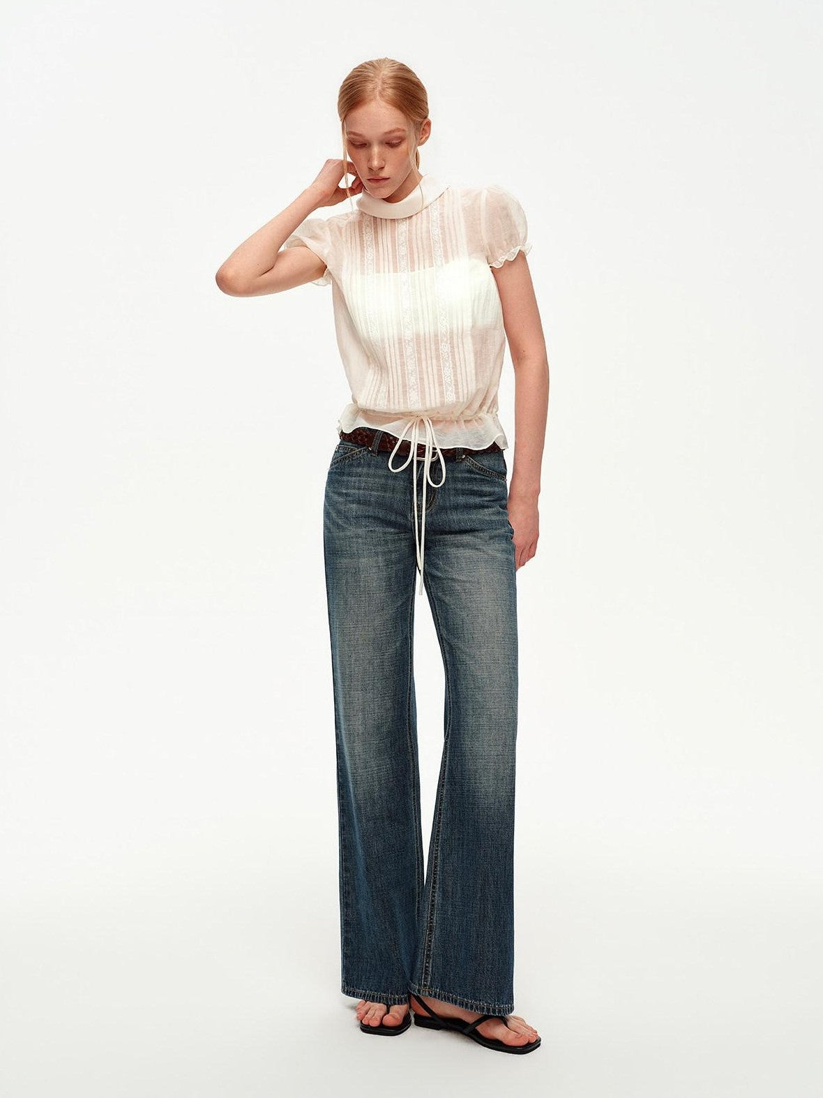 STRIKE A POSE White Lace Tuck Pleat Drawstring Waist Women&
