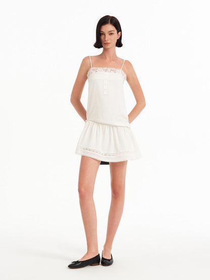 STRIKE A POSE White Pleated Lace Trim Button A Line Women&
