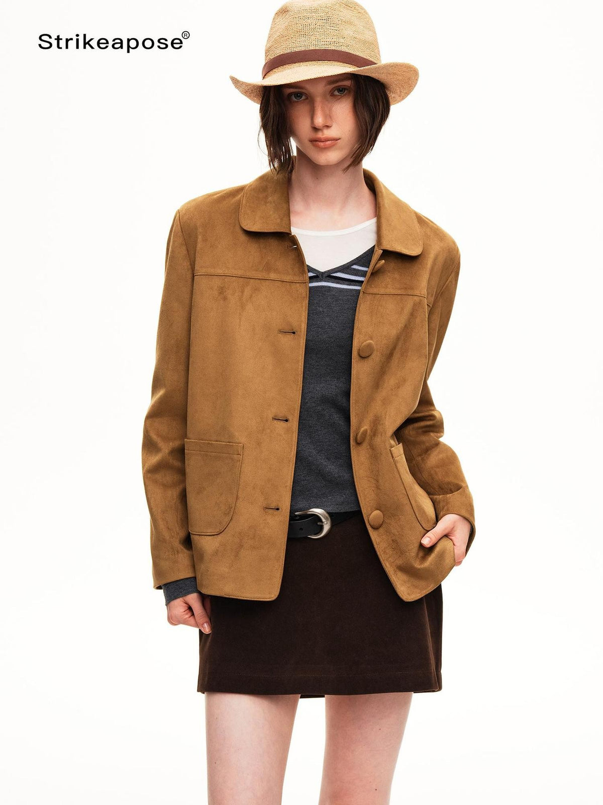 STRIKE A POSE Yellow Brown Retro 3d Pockets Slim Fit Women&