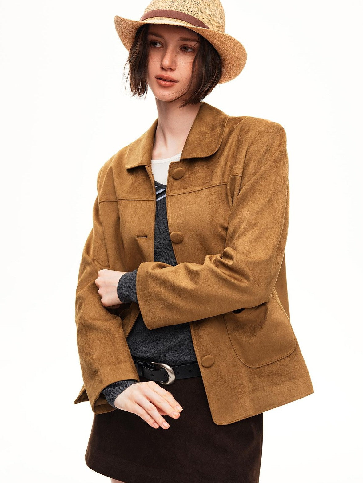 STRIKE A POSE Yellow Brown Retro 3d Pockets Slim Fit Women&