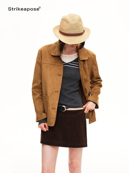 STRIKE A POSE Yellow Brown Retro 3d Pockets Slim Fit Women&