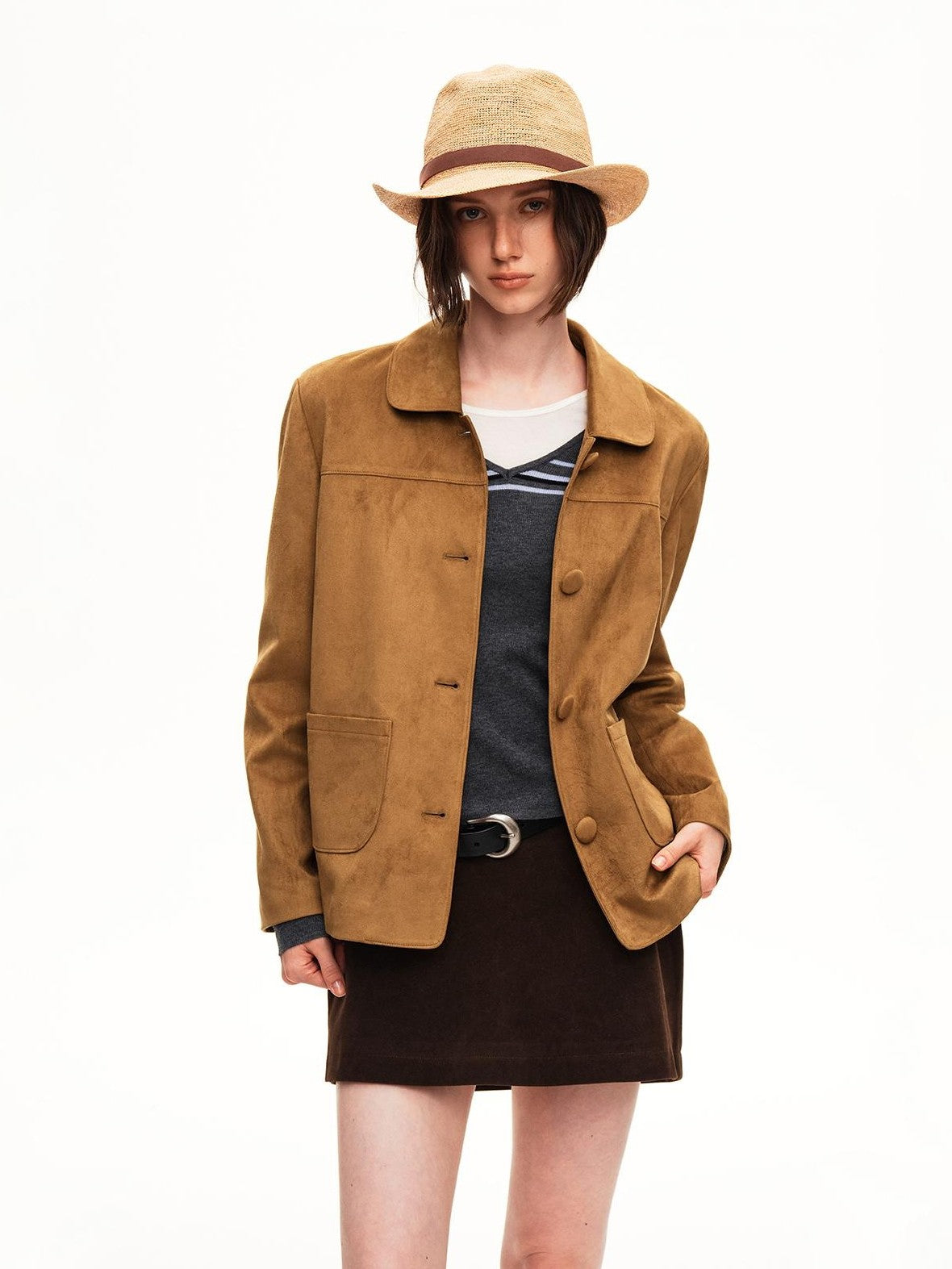 STRIKE A POSE Yellow Brown Retro 3d Pockets Slim Fit Women&
