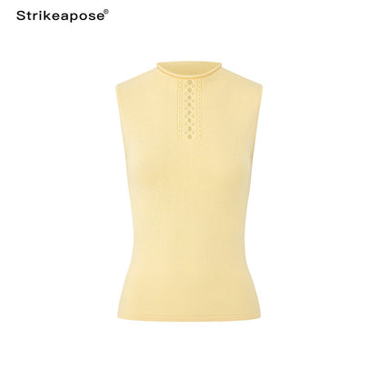 STRIKE_A_POSE_Yellow_Mock_Neck_Cutout_Ruched_High_Stretch_Knit_Slim_Fit_Women&