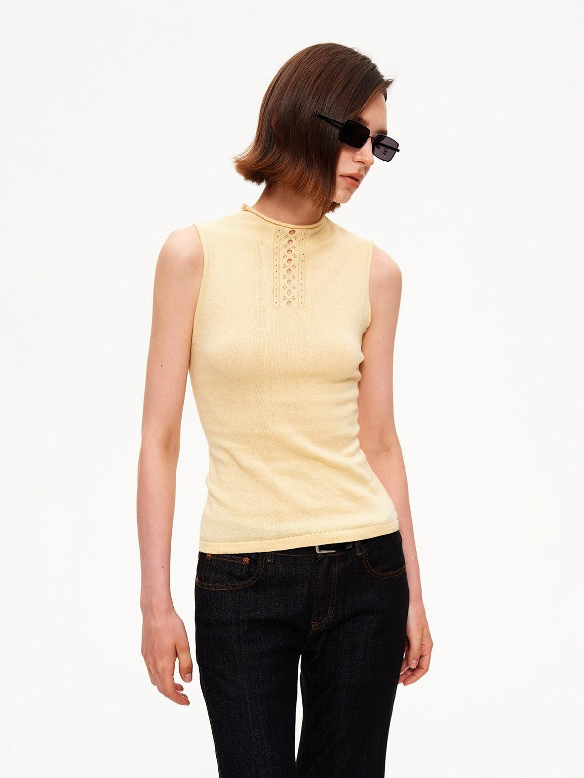 STRIKE A POSE Yellow Mock Neck Cutout Ruched High Stretch Knit Slim Fit Women&