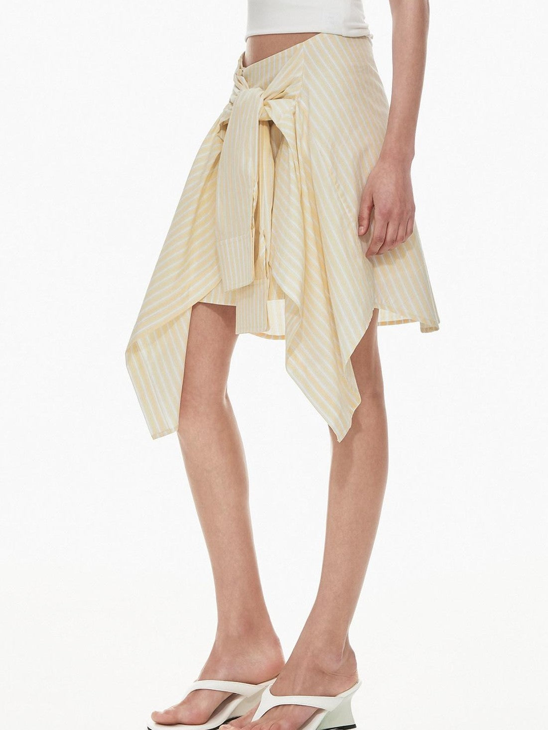 STRIKE A POSE Yellow Striped Side Tie Bandeau Convertible Shirt Style Women&