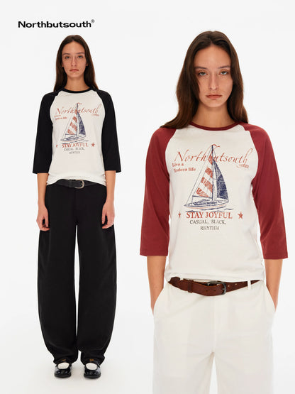 Sail Distressed Print Logo Contrast Raglan Women&