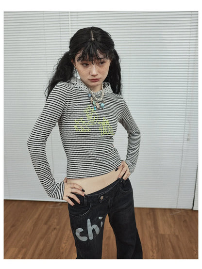 Universe Stripe Hoodie Soft Vintage Print Tee