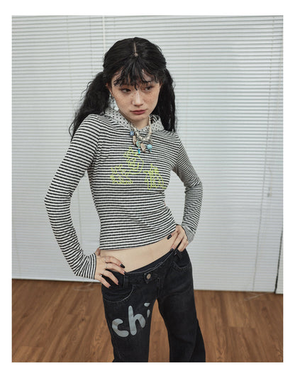 Achihara Universe Stripe Hoodie Soft Vintage Print Tee