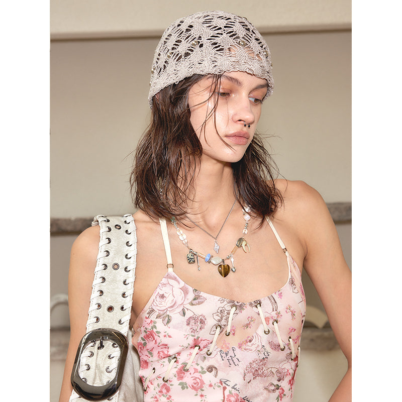 2th Desire Vintage French Beaded Knit Lace Scarf Cap