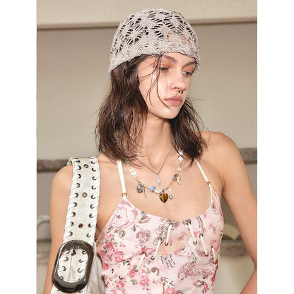 2th Desire Vintage French Beaded Knit Lace Scarf Cap