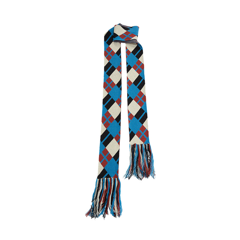 YOSHUYUKI  Island Contrast Check Scarf Blue Red Wool Blend Winter Plaid