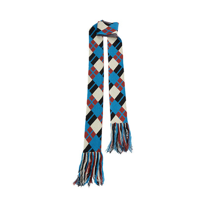YOSHUYUKI  Island Contrast Check Scarf Blue Red Wool Blend Winter Plaid