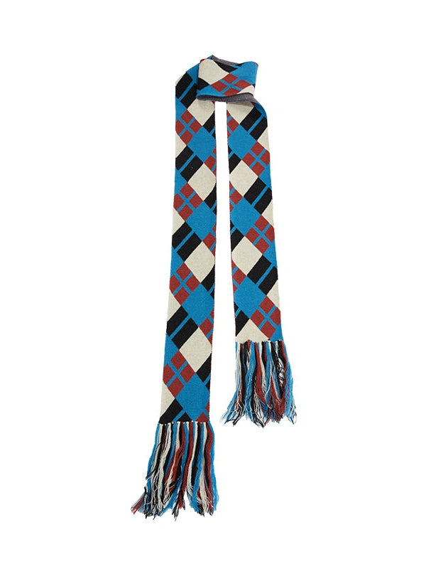 Island Contrast Check Scarf Blue Red Wool Blend Winter Plaid