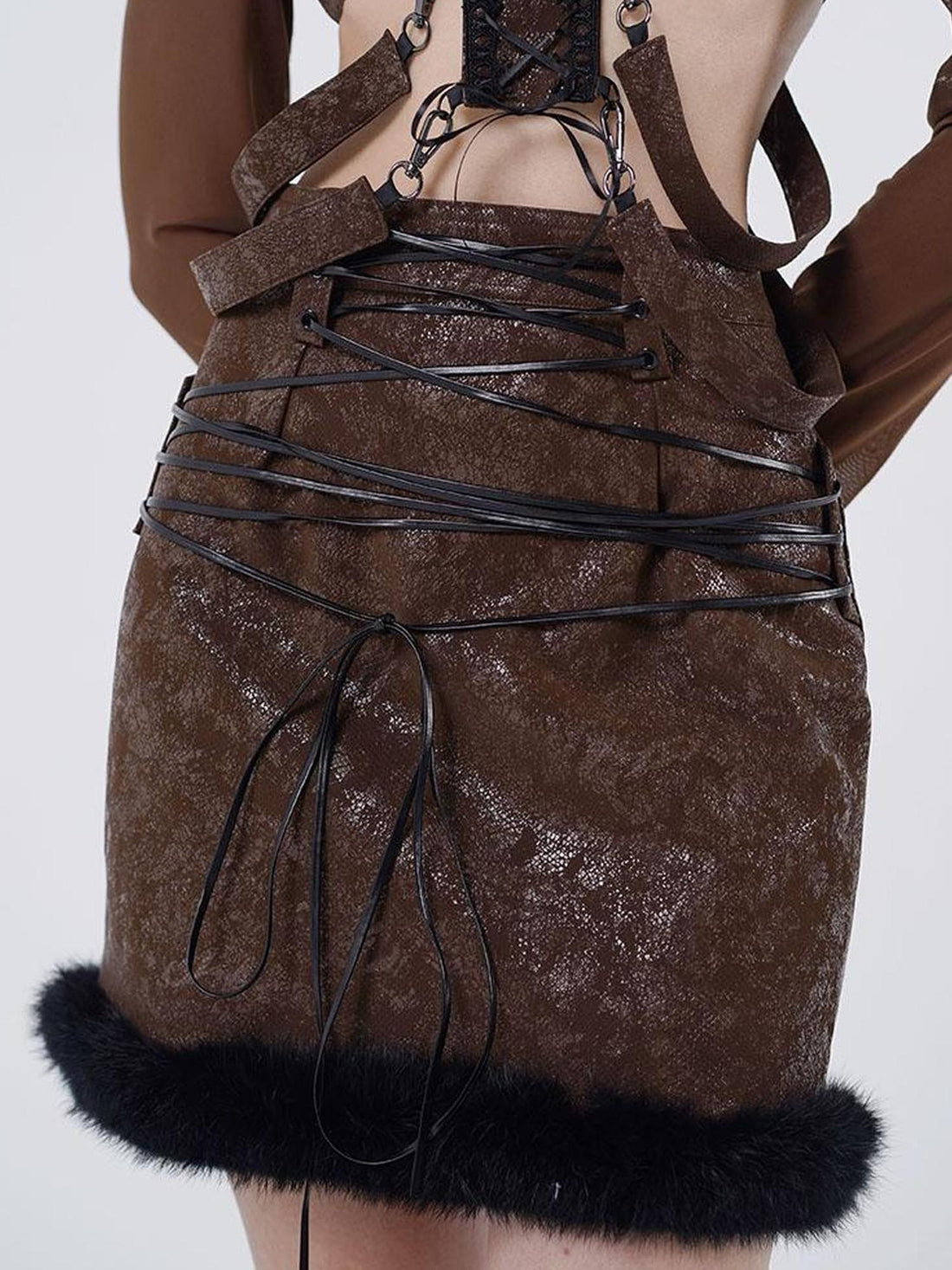 WSW WUSHENWU Scarlet Faux Leather Patchwork Mini Skirt