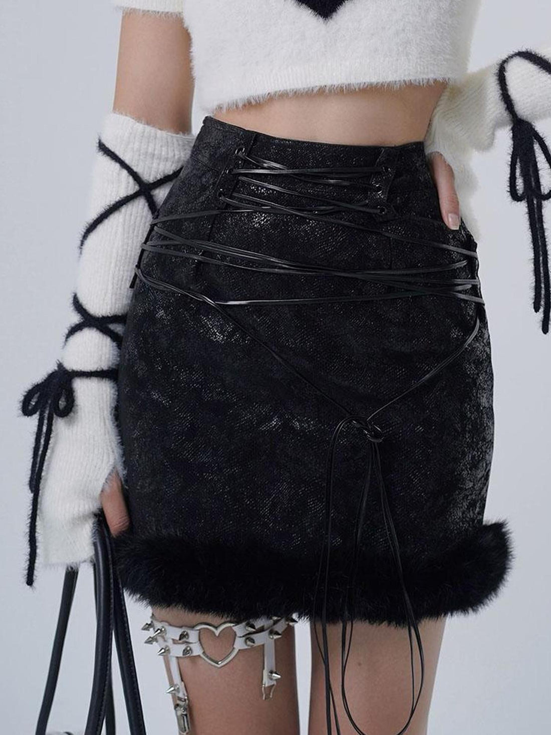 WSW WUSHENWU Scarlet Faux Leather Patchwork Mini Skirt
