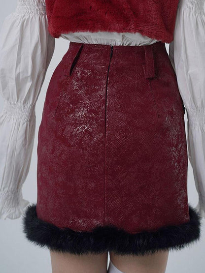WSW WUSHENWU Scarlet Faux Leather Patchwork Mini Skirt