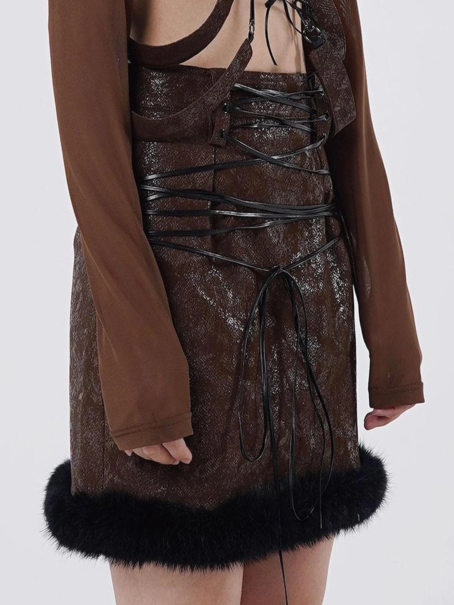 Scarlet Faux Leather Patchwork Mini Skirt