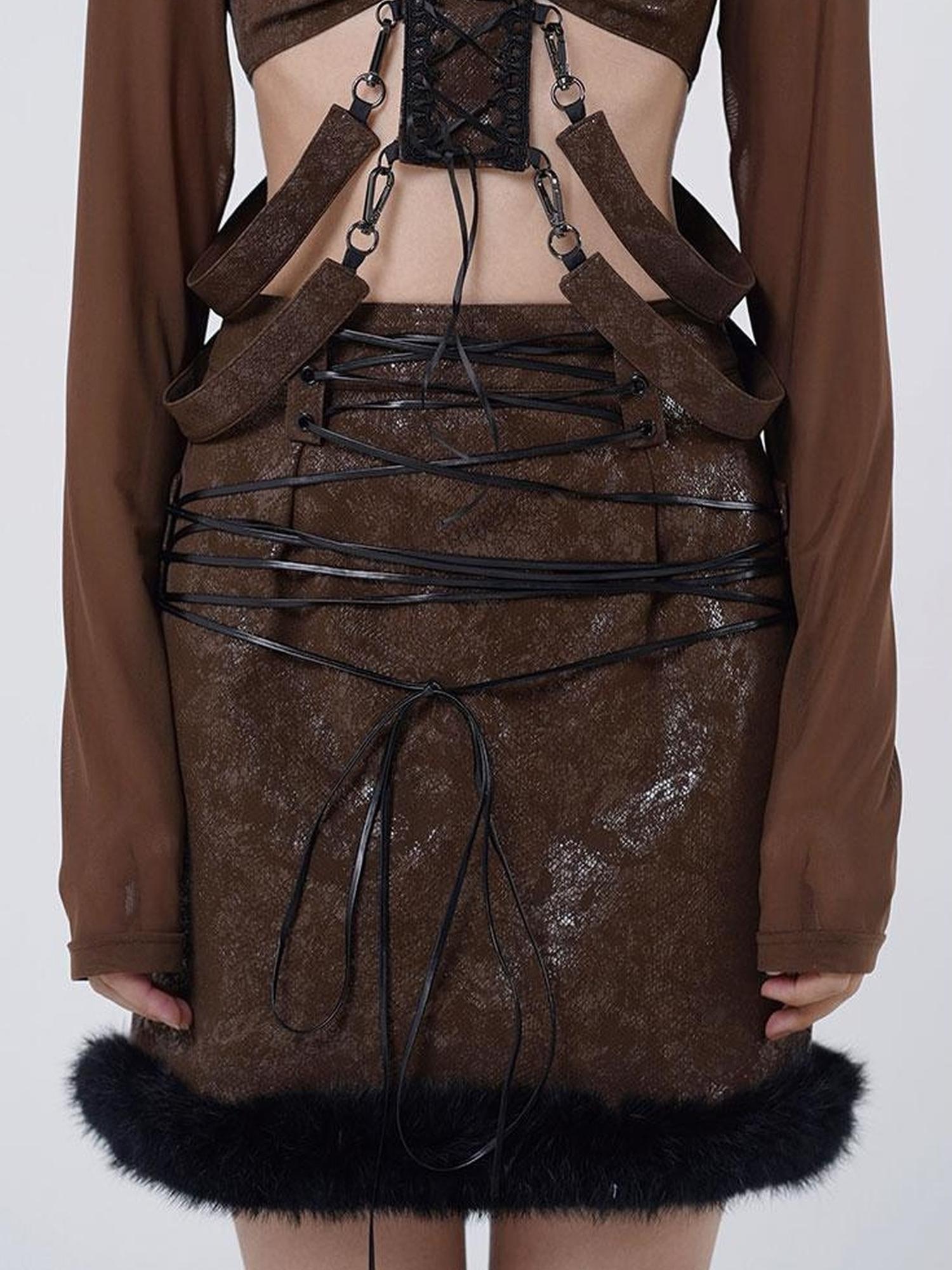 WSW WUSHENWU Scarlet Faux Leather Patchwork Mini Skirt