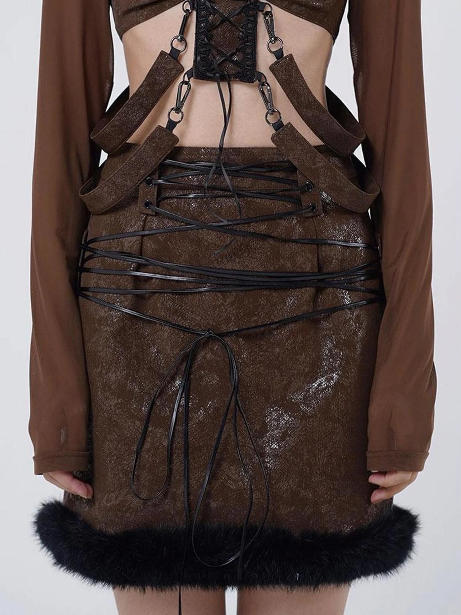 Scarlet Faux Leather Patchwork Mini Skirt