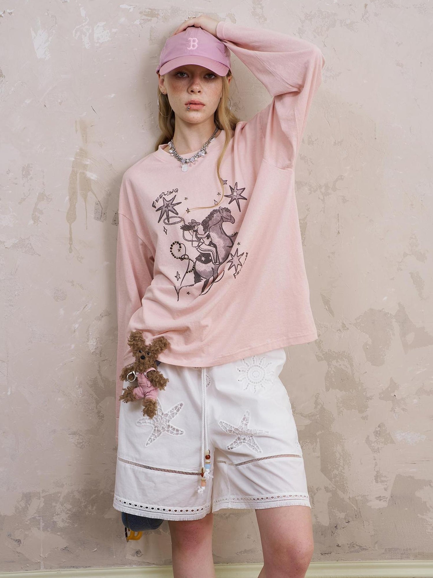 DIDDI MODA Seashell Lace Trim Cotton Shorts