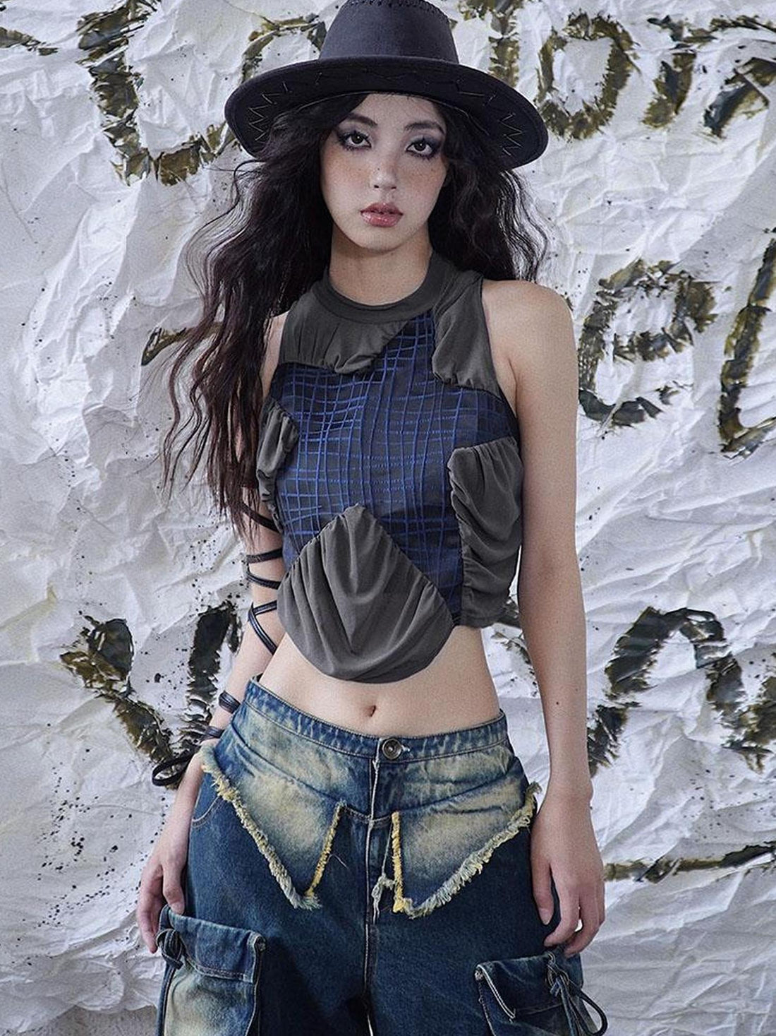 WSW WUSHENWU Seastar Mesh Ruffle Crop Top