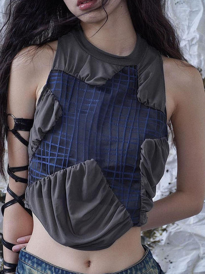 WSW WUSHENWU Seastar Mesh Ruffle Crop Top