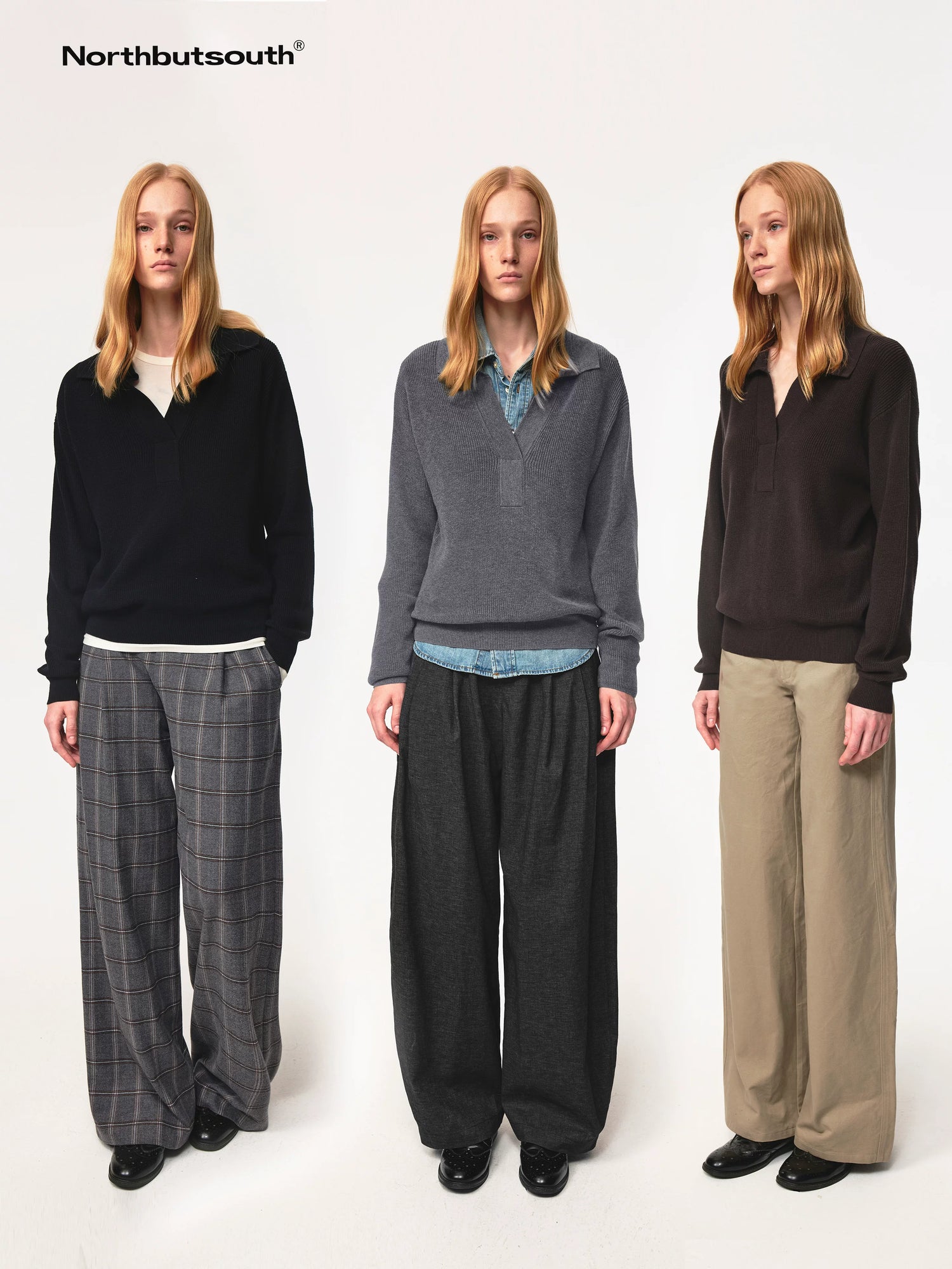 Semi Collar Loose Stack Knit Polo Top