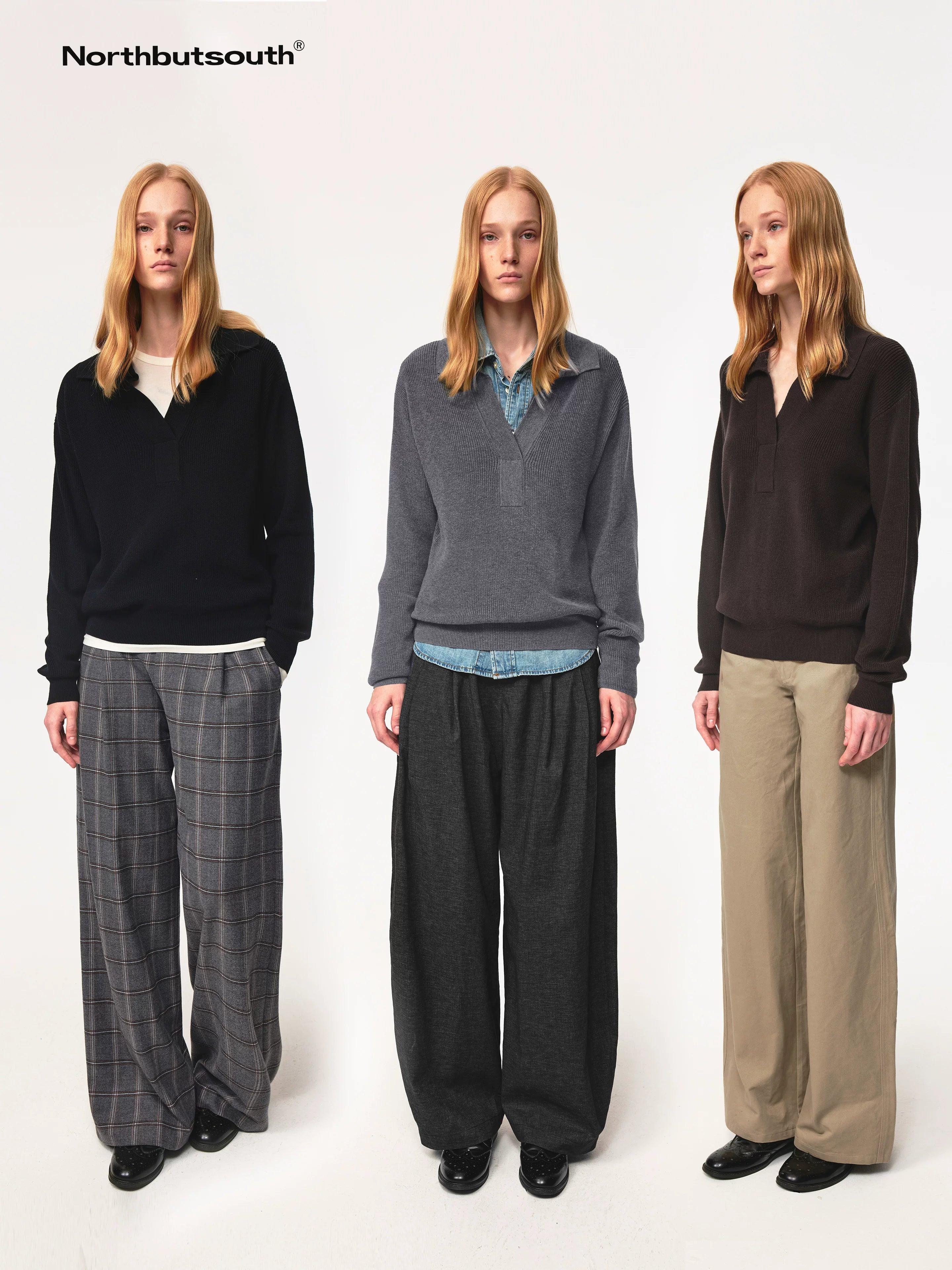 Semi Collar Loose Stack Knit Polo Top
