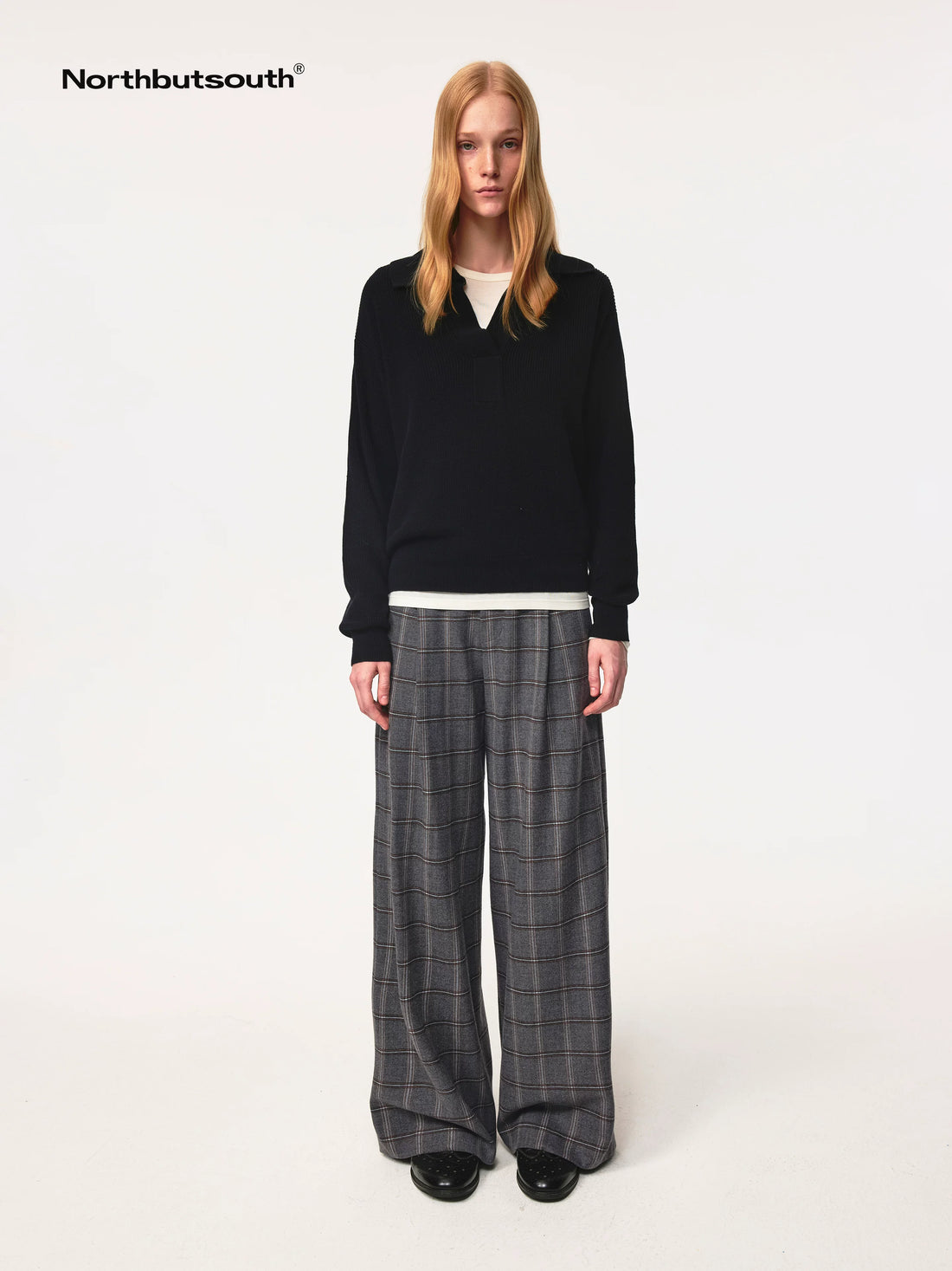 Semi Collar Loose Stack Knit Polo Top