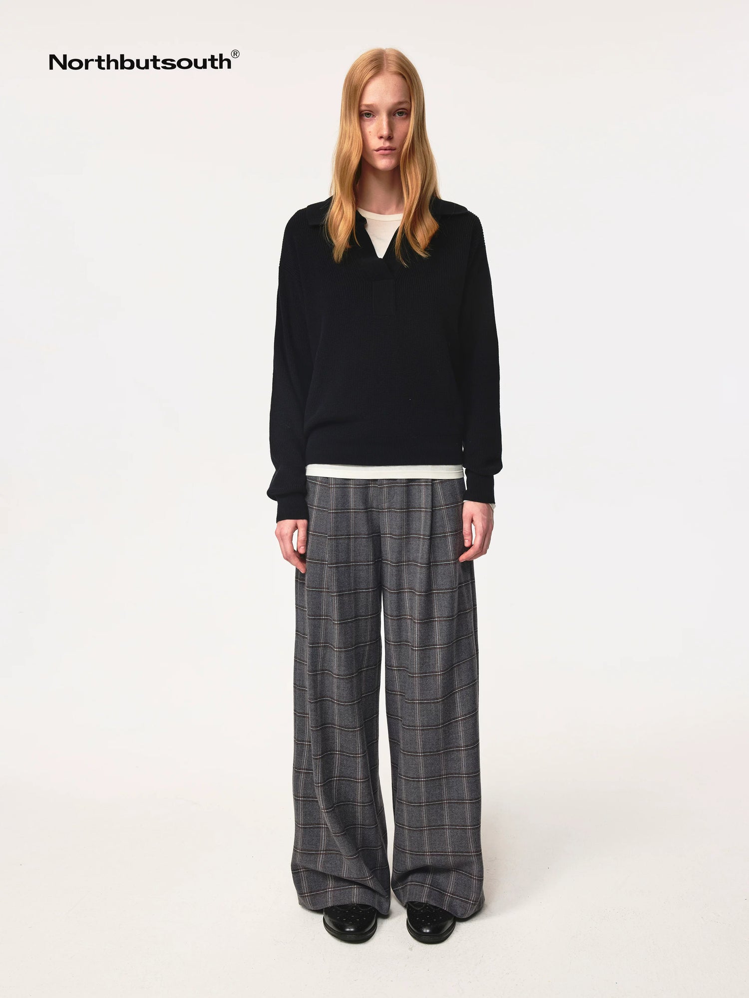 Semi Collar Loose Stack Knit Polo Top