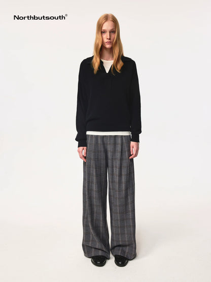 Semi Collar Loose Stack Knit Polo Top