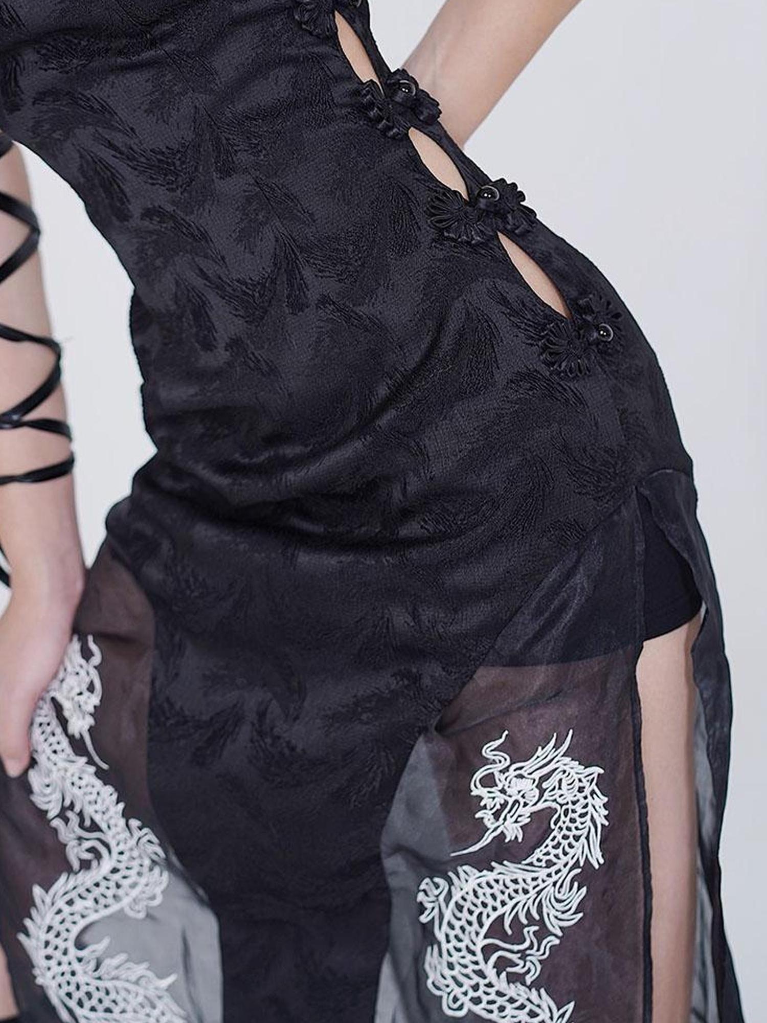 WSW WUSHENWU Sexy Dark Cheongsam With High Slit Industrial Edge