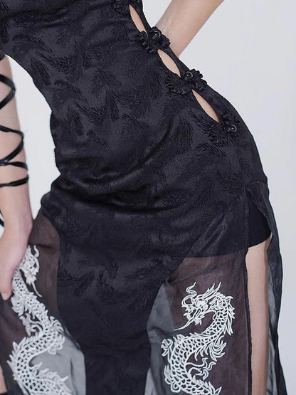 Sexy Dark Cheongsam With High Slit Industrial Edge