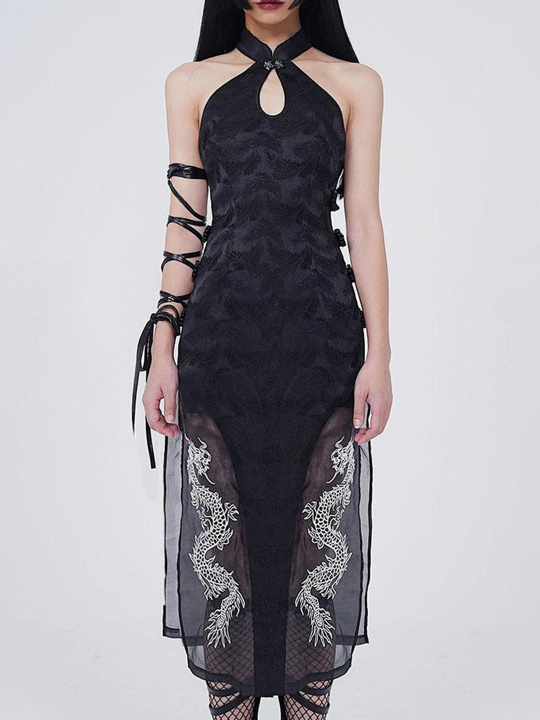WSW WUSHENWU Sexy Dark Cheongsam With High Slit Industrial Edge