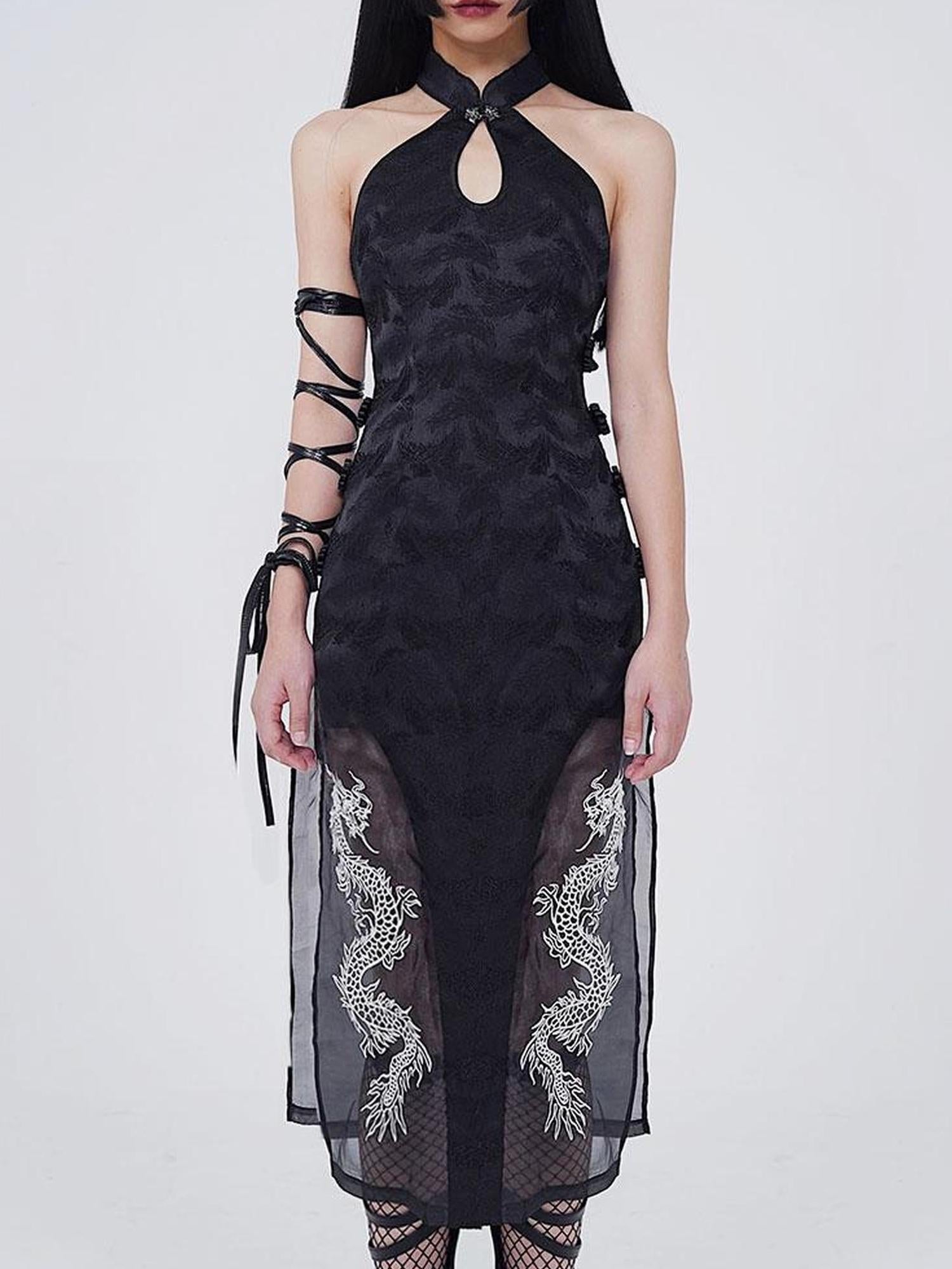 WSW WUSHENWU Sexy Dark Cheongsam With High Slit Industrial Edge