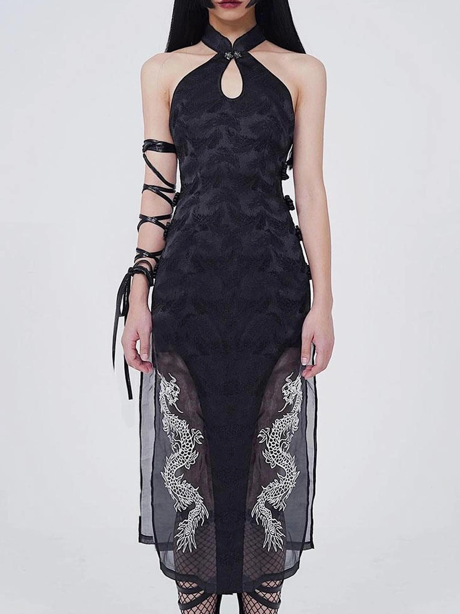 Sexy Dark Cheongsam With High Slit Industrial Edge