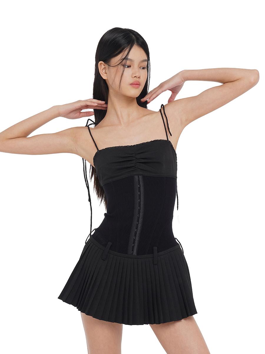 SweetChilling Sexy Mini Denim Bustier Dress With Pleats Dresses
