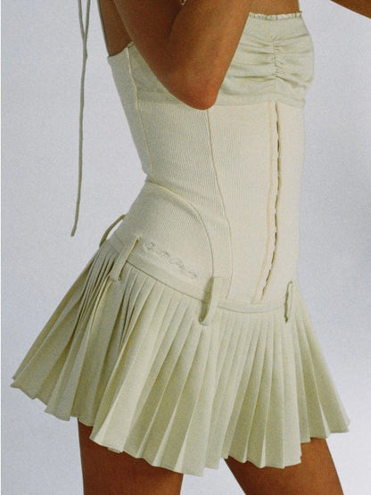 Sexy Mini Denim Bustier Dress With Pleats Dresses