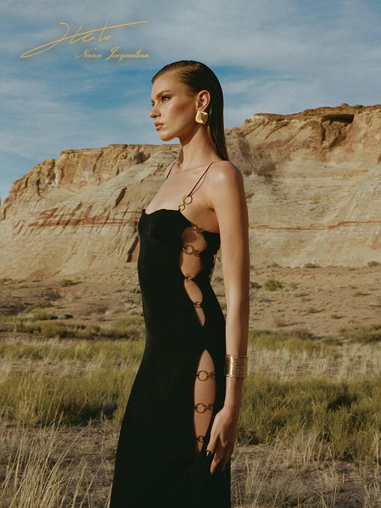 Sexy Side Cutout Long Dress with Metal Rings Dresses