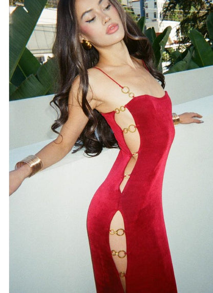 Sexy Side Cutout Long Dress with Metal Rings Dresses