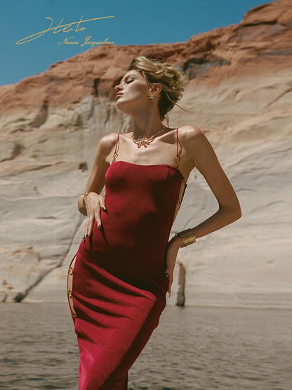 Sexy Side Cutout Long Dress with Metal Rings Dresses