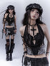 WSW WUSHENWU Sexy Snake Pattern Lace Leather Vest Deep V Neck Black Top