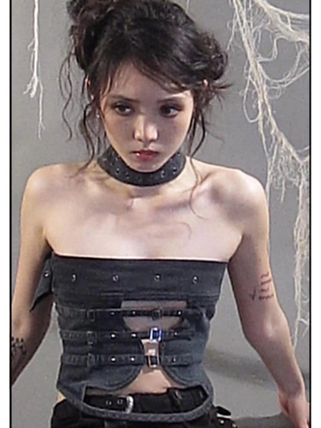 Shaped Washed Denim Tube Top